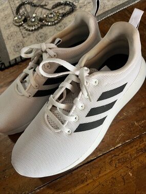 adidas White Mesh Sneakers with Black Three Stripes
